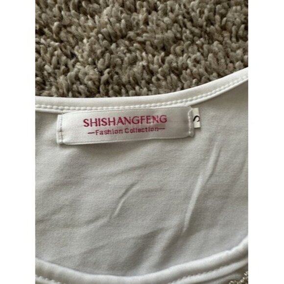 Unbranded Womens Ivory Short Sleeve Lace gem floral blouse Top Shirt Size Small - Picture 3 of 9